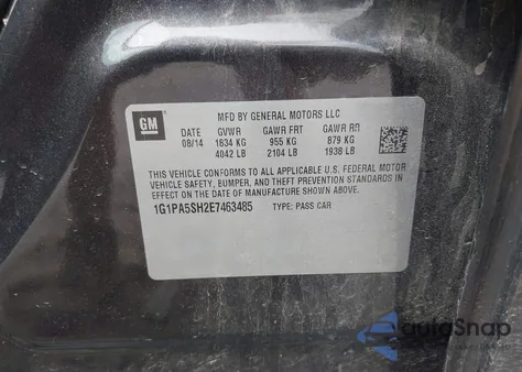 2014 Chevrolet Cruze Ls Auto из США, поврежденный, VIN 1G1PA5SH2E7463485